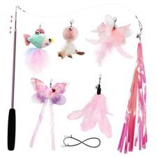 Cat Wand Toys for Indoor Cats - Cat Toy Set with Retractable Teaser Wand and ...