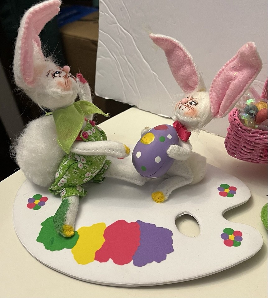 Annalee Easter Mouse Rabbit Figurines Fabric Multicolor Floral Set 2006 ...