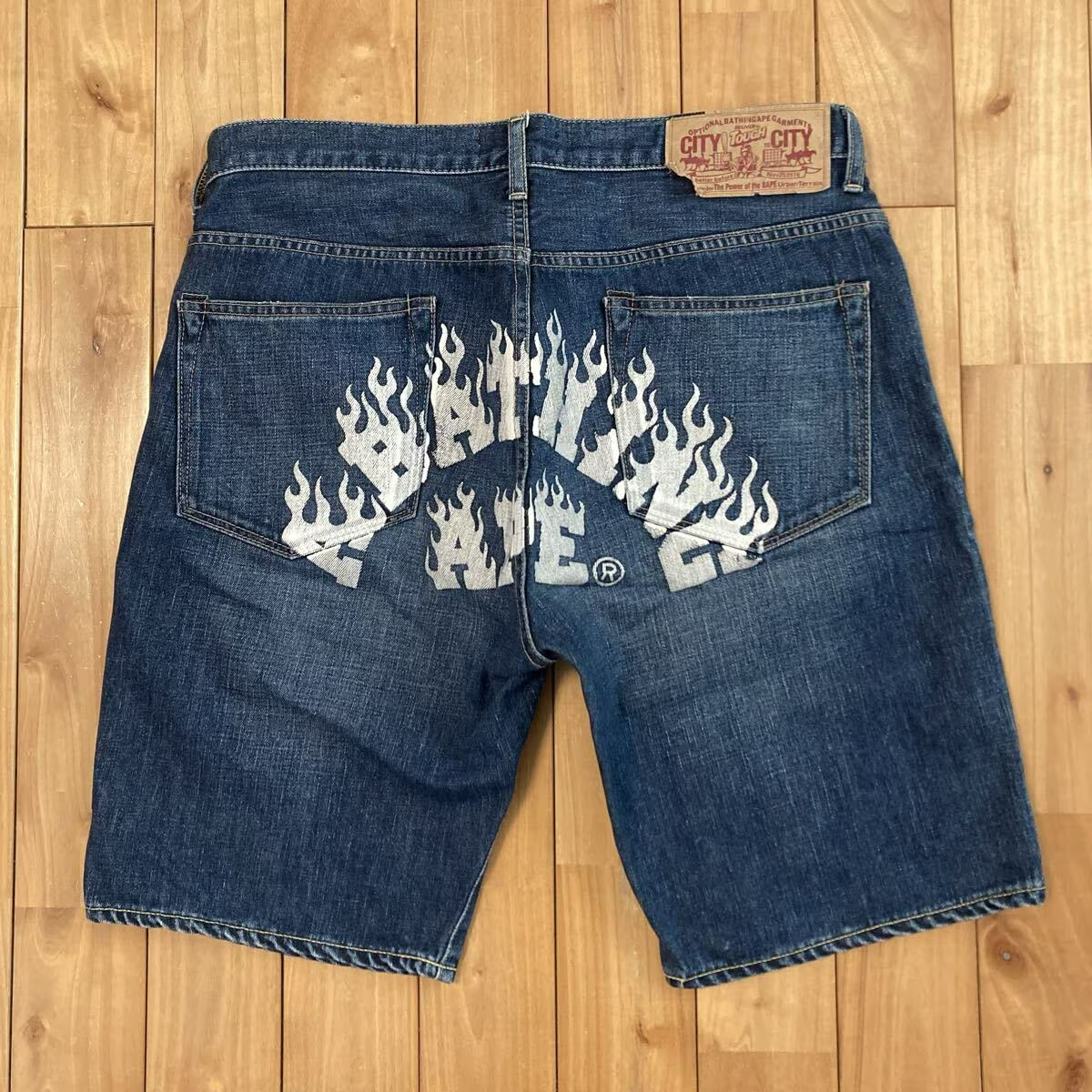 FIRE BAPE LOGO Denim Shorts a bathing ape Flame NIGO Size L | eBay