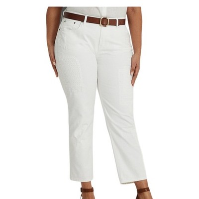 Lauren Ralph Lauren Eyelet Embroidery Relaxed Ankle Jeans White Wash Size 18/18W