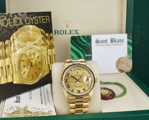 ROLEX - Oro 18kt Data Giorno 36mm President Champagne Quadrante Onda 18238 - SANT BLANC - Foto 2 di 9
