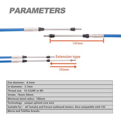 2pcs Universal Marine Throttle Control Cable For Boat Motor Outboard Engine Control Lever 3.35 Meter (Black - View #8
