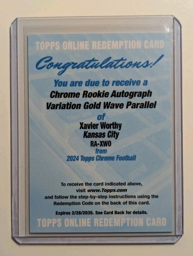 Xavier Worthy RC 2024 Topps Chrome Rookie Auto Gold Wave /50 Redemption Chiefs