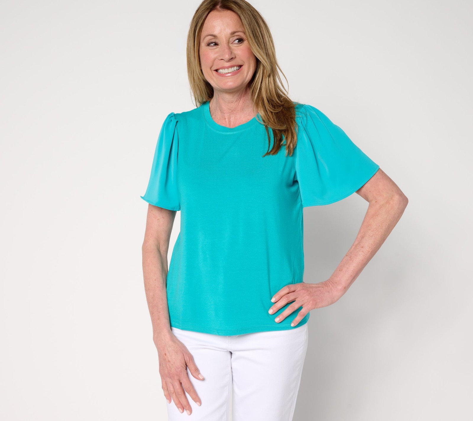 nicole by Nicole Miller Women's Top Sz XS Luxe Modal Flutter Sleeve Green