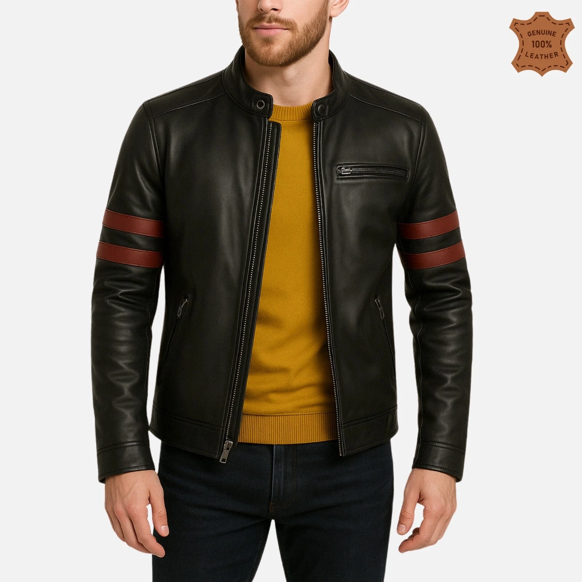 Black Leather Jacket Men Pure Lambskin Biker Moto Size XS S M L XL