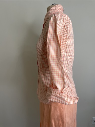 Eddie Bauer Orange Blouse Womens Checked Shirt Button Up Sz Small Plaid Top - Picture 6 of 9