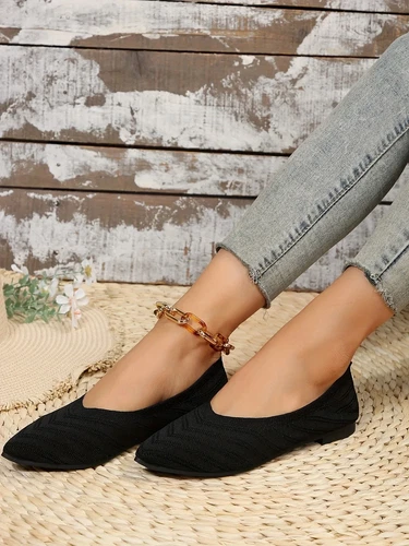 Pointed Toe Shoes Knitted Slip on Shoes Breathable Ballet Flats Loafers Comfort - Picture 17 of 29