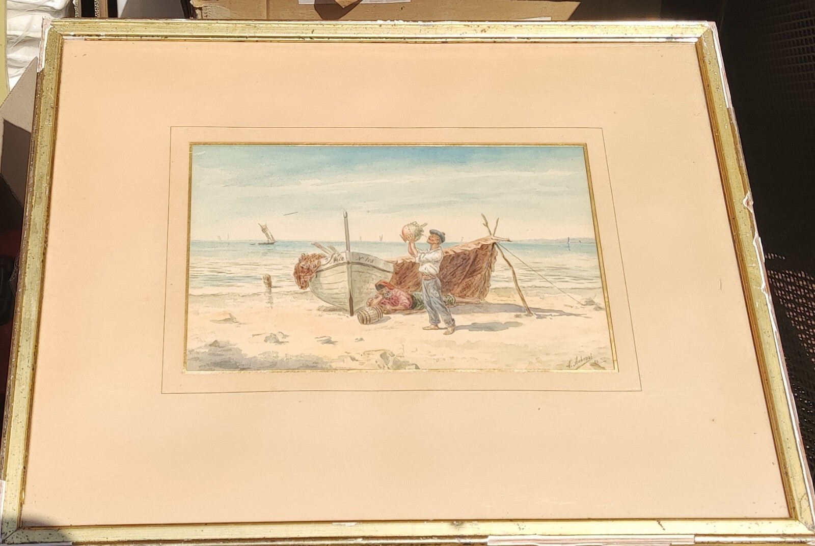 fishermen of the Bay of Angels Nice Carras signature Ambrosi