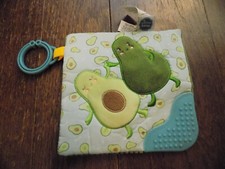 Mary Meyer Yummy Avocado Crinkle Teether Squeaker Clip on Plush Square Baby Toy