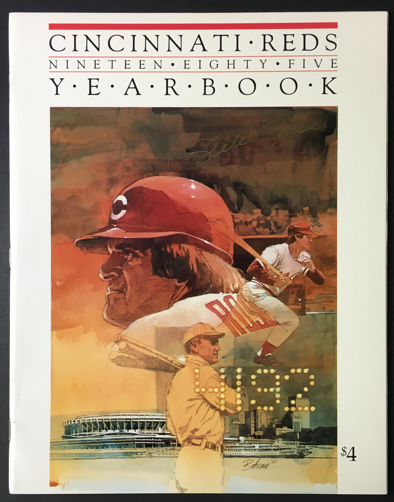 Pete Rose Autographed Signed 1985 Cincinnati Reds MLB Yearbook Photo Cover JSA 