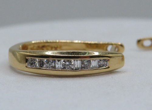 14K YELLOW GOLD ELOGATED HINGED HOOP EARRINGS w 10 RBC & 8 BAGUETTE DIAMONDS* - Picture 13 of 16