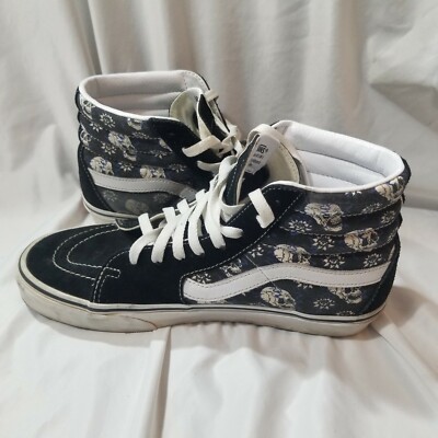 VANS High top Black Sneakers, Skulls & Flowers, Men's Sz 8.5
