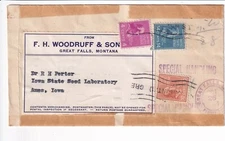 1944 Great Falls, MT to Ames, IA Parcel Post Piece, Special Handling ... (62479)