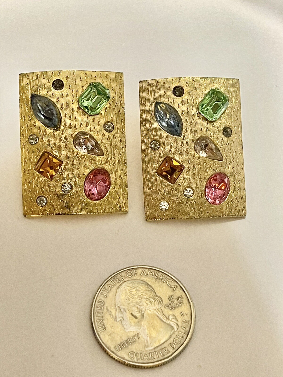 Vintage Large Rectangle Shape Bezel Set Pastel Rh… - image 3