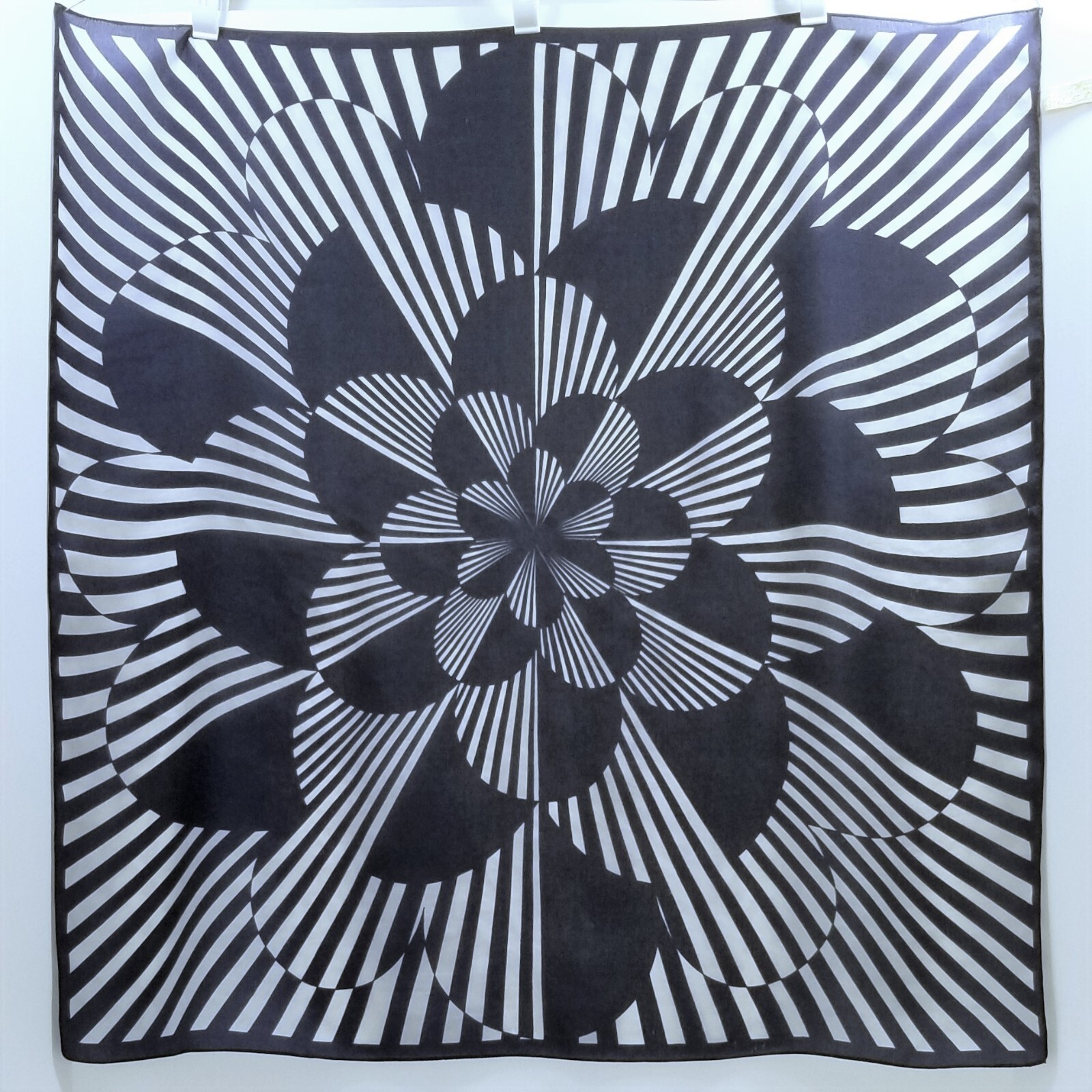 Vintage Italian Acetate Square Scarf 27in Blue Green Optical Illusion