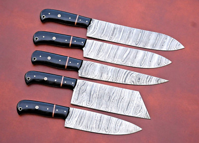 Custom Hand Made FORGED DAMASCUS STEEL Chef Knife Set W Leather Bag 2537