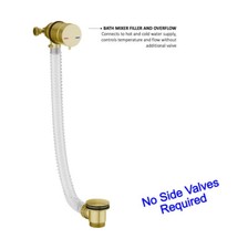 Brushed Brass Overflow Bath Filler & Waste Hot Cold Feed No Tap Needed