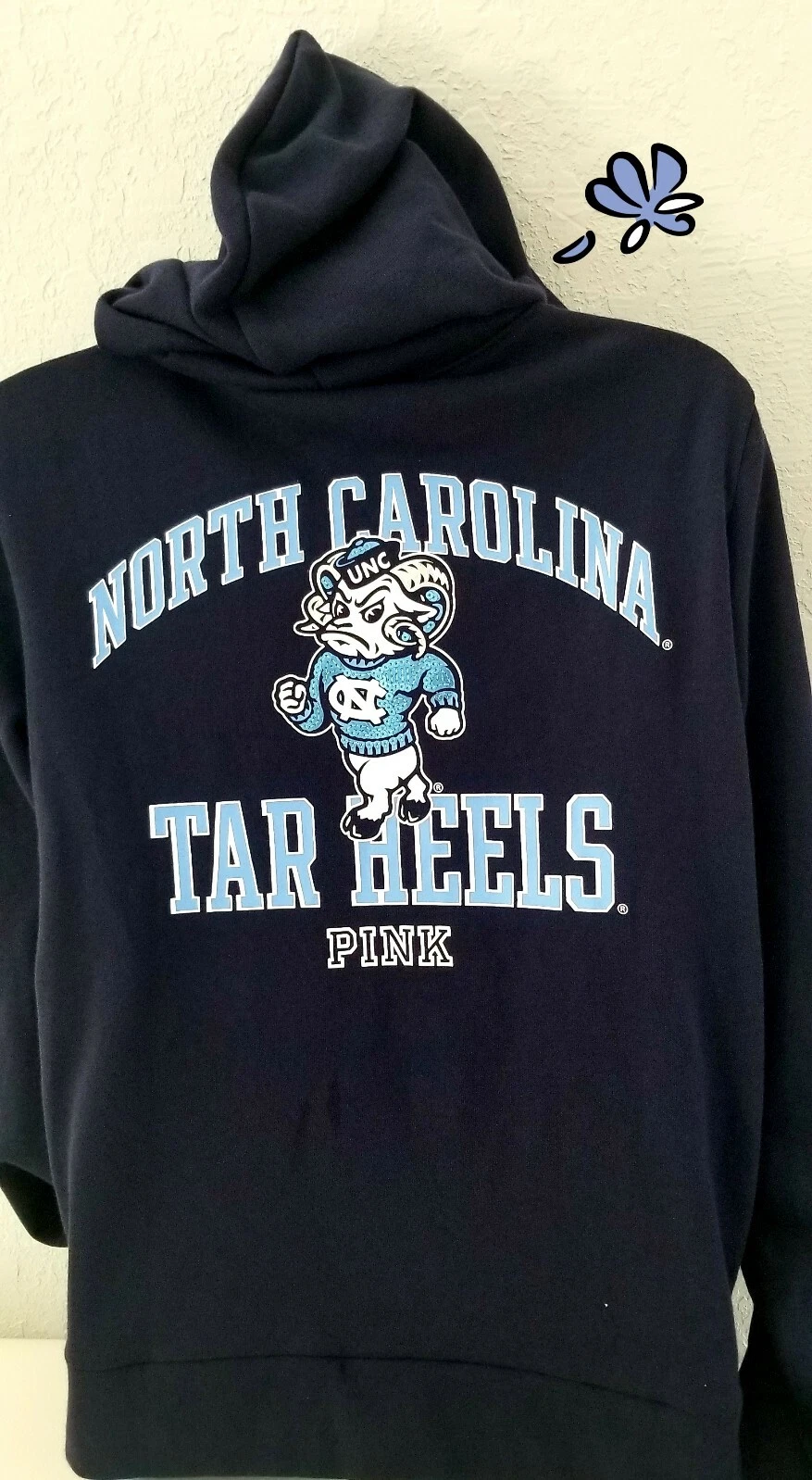 UNDERCOVER FELPA CON CAPPUCCIO VICTORIAS SECRET ROSA COLLEZIONE COLLEGIALE GRAFICA BLU PICCOLA E MEDIA