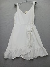 Altar'd State Wrap Mini Dress S White Sleeveless Square Neck Ruffle Hem Tie