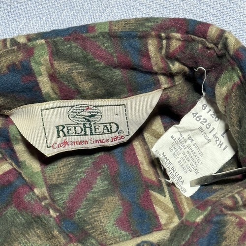 Vintage Red Head Aztec Navajo Print Flannel Button Up Shirt Men’s Size Large - Picture 6 of 12