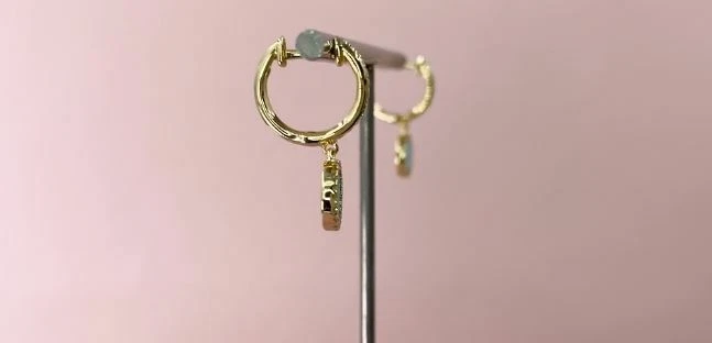 Pendientes de diamantes turquesa oro rosa de 14 quilates colgante círculo 0,64 TCW natural Foto 4 de 4