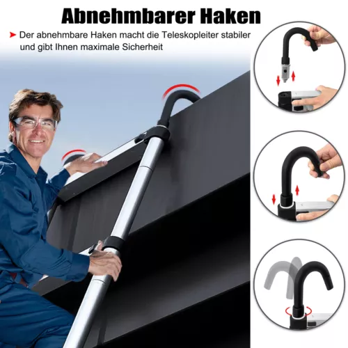 5m 4,3m 3,4m Teleskopleiter Stehleiter Anlegeleiter Haken Leiter Klappleiter - Bild 5 von 26