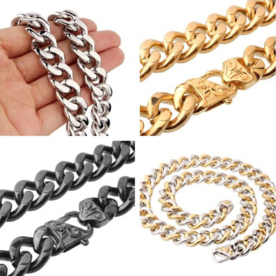 12/15mm Heavy Polished Women Men Chain Curb Stainless Steel Necklace or Bracelet