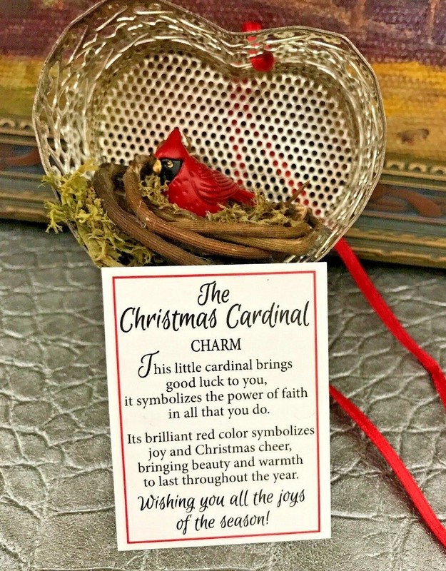 Cardinal Christmas Ornament Charm Leaded Miniature Nest Silver Filigree GANZ