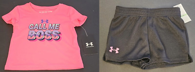 Baby Girl Size 18 Months 2-Piece Shorts Set Under Armour Cerise ''Call Me Boss''