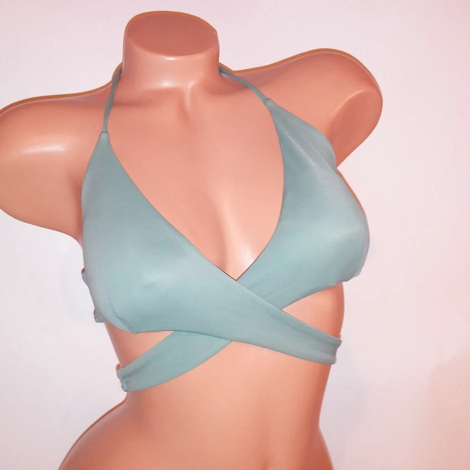 Top de bikini de natación Tori Praver Seafoam pequeño verde liso envolvente Foto 2 de 4
