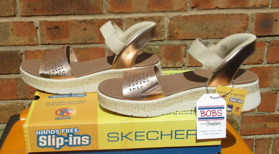 Sandalias Skechers Bobs manos libres sin cordones rayos de sol Reino Unido 7 oro rosa nuevas en una caja