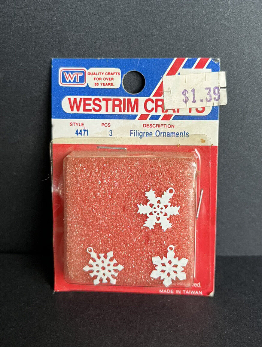 Vintage Westrim Crafts 1985 Miniature Filigree Ornaments 3 Pieces 4477 Unopened