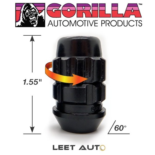 Gorilla X2 Wheel Locks, 12mm x 1.50 Thread, Bulge Acorn, Black, 12x1.5
