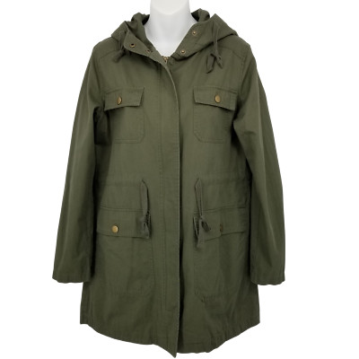 Active USA Womens Olive Green Hooded Pockets Snap Full Zip Utility Jacket Size S