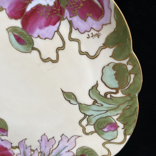 Antico piatto armadio Vienna Art Nouveau papaveri dipinto a mano - Foto 5 di 10