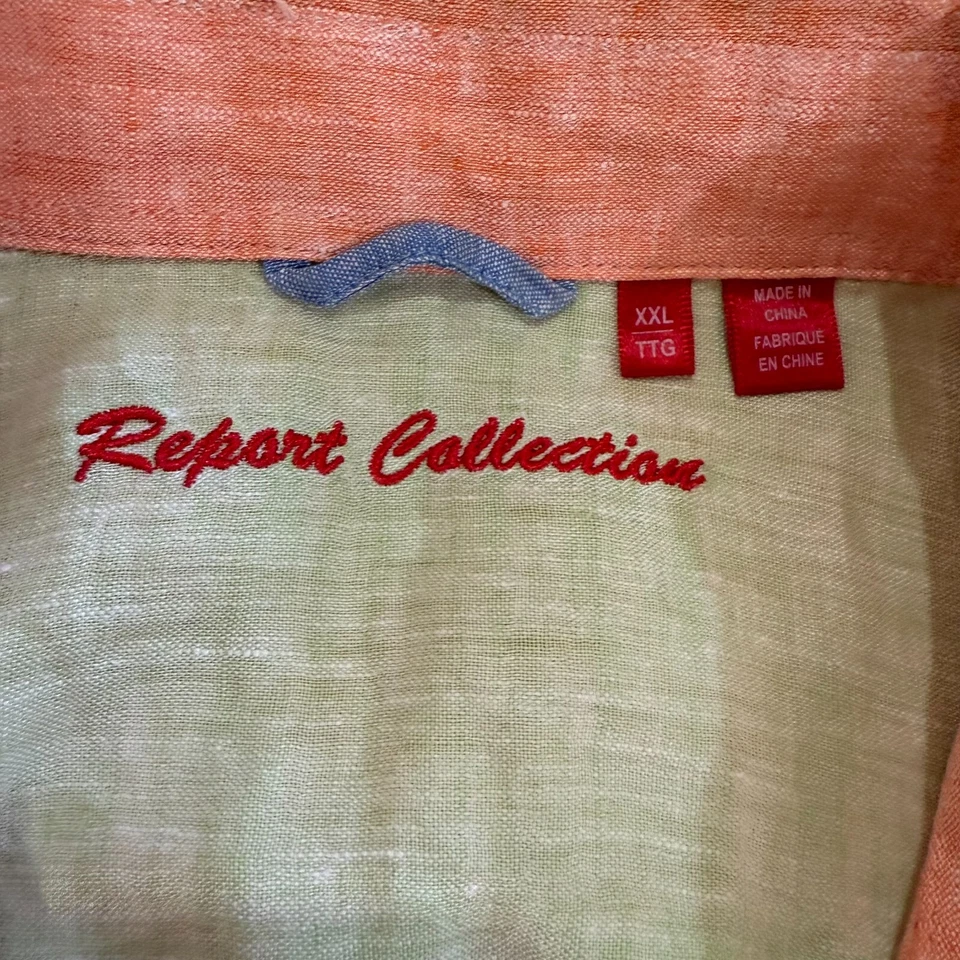 Report Collection Men Linen Shirt XXL Orange Short Sleeve Button-Up Modern Beach - Image 3 of 4