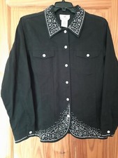 Qvc Quacker Factory Black Cotton Twill Jacket Size M Approx 16
