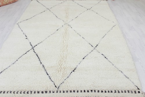 Alfombra marroquí Beni Ourain 8'x5 Alfombra bereber a rayas hecha a mano Alfombra blanca de lana suave - Imagen 11 de 12