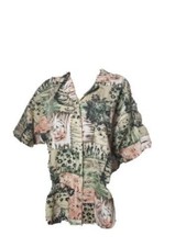 Caribou Vintage Button Up Womens 50.50 Made in USA Animal All Over Print VTG XL