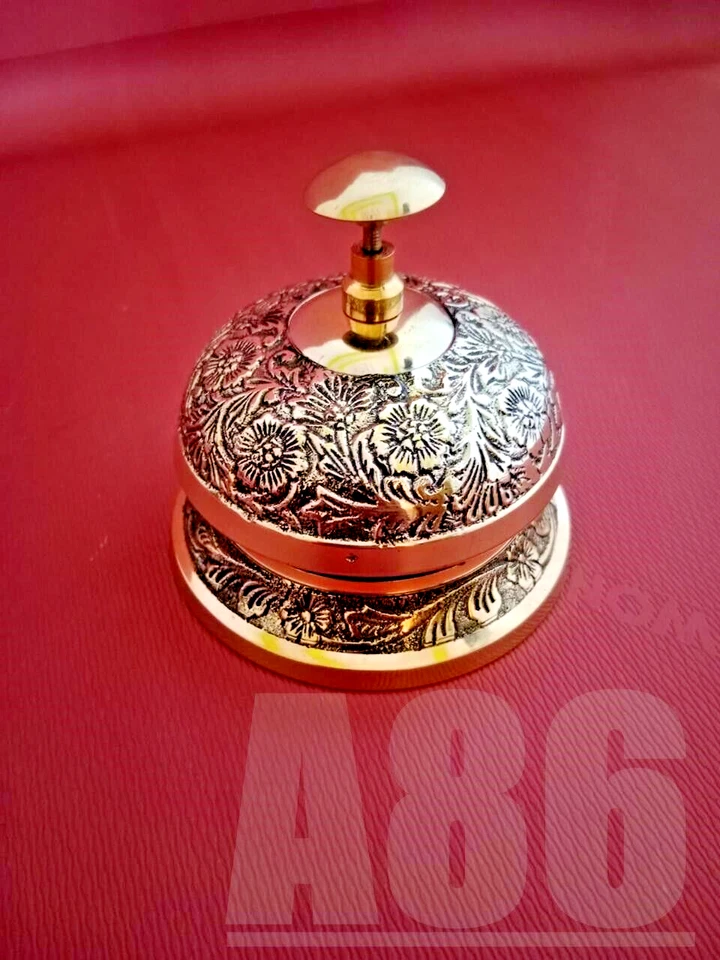 DEKOR Tisch Schreibtisch Glocke Antik Vintage Messing Hotel Service Verziert Empfan...