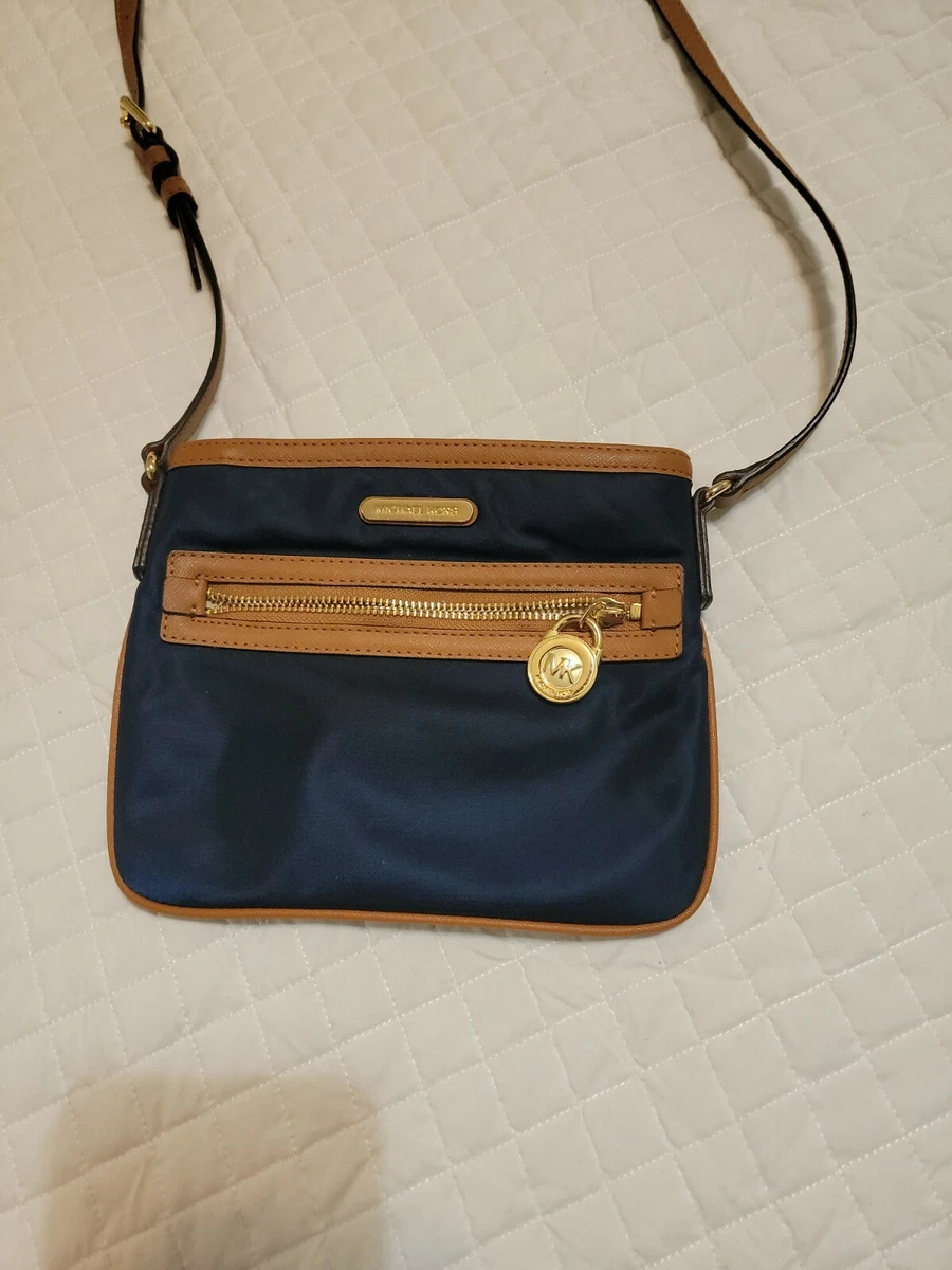 EUC Michael Kors Nylon Blue With Brown Leather Strap Small Crossbody Bag