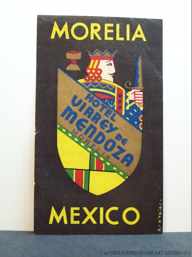 Vintage Morelia Mexico Virrey de Mendoza Hotel Travel Luggage Sticker-image