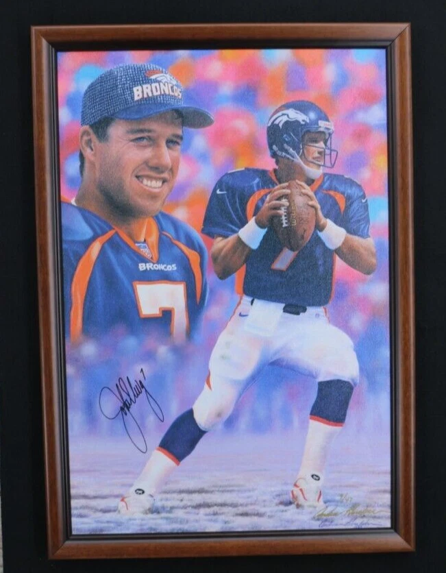 John Elway 1997 The Final Drive Canvas Autographed COA Artist Andy