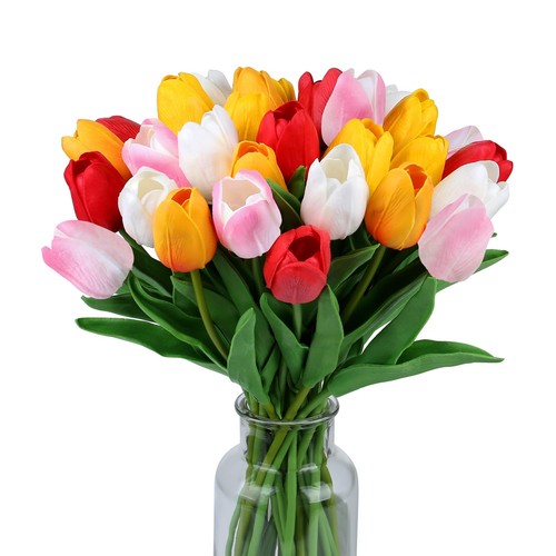 15 Pieces Fake Tulips Artificial Assorted Colors Flowers Real Feel 14
