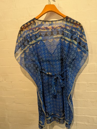 BECCA By Rebecca Virtue Beach Swim Cover-Up Tunic Sheer Blue Medium to Large Top - Picture 9 of 9