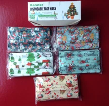 Face Masks, Disposable, Christmas Holiday by  Karoter 3 Ply Kids Size ~ 50 Piece