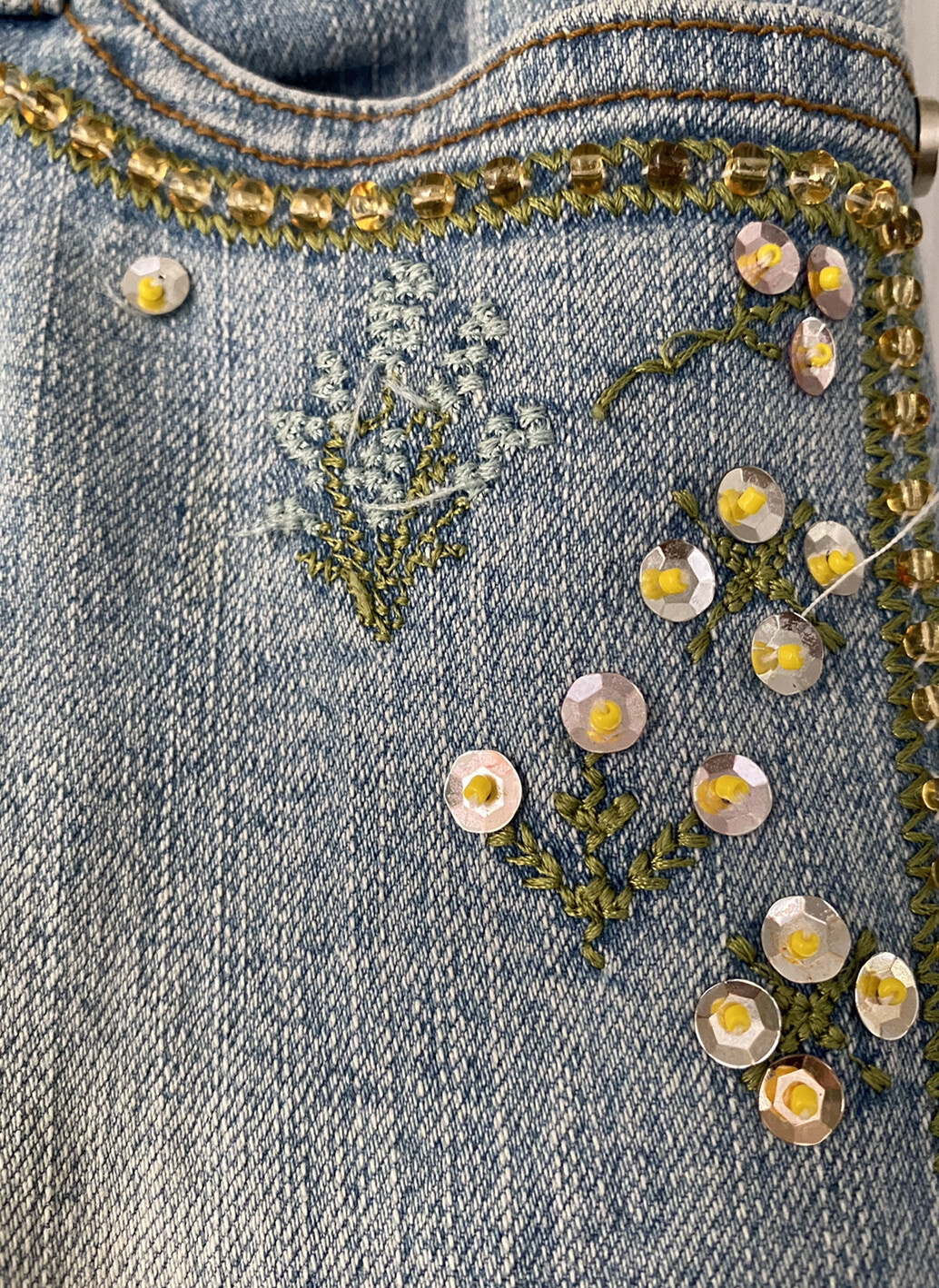 Vintage Angel Garden Jeans Distressed Embroidered Wid… Gem