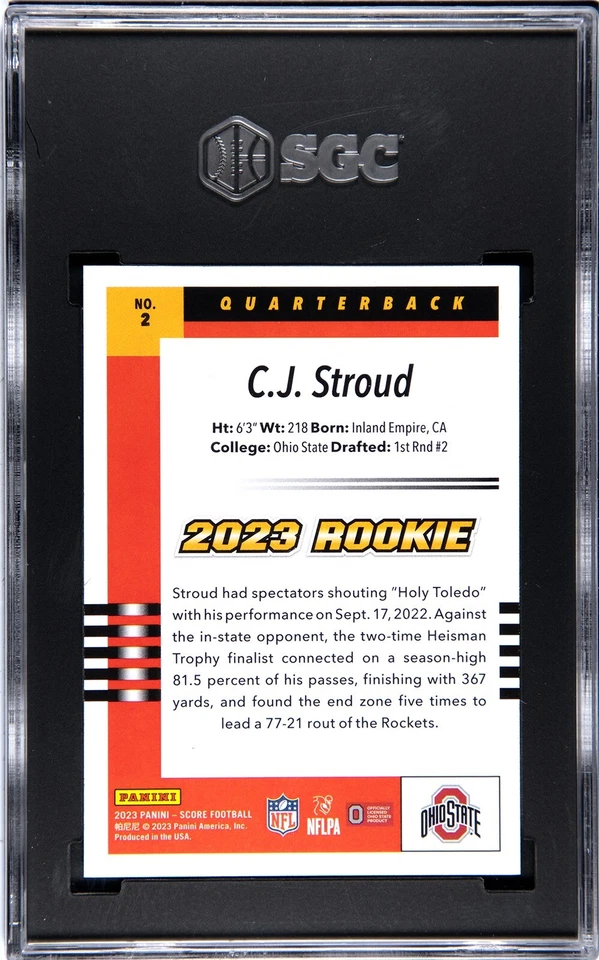 2023 Panini Score C.J. Stroud 2003 Throwback Insert Rookie #2 SCG 10 - Image 2 of 2