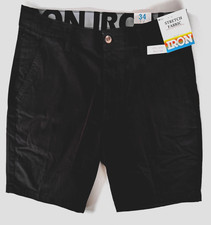 IRON CO Men's Stretch Shorts SIZE 34 Flex Waist Flat Front SOLID BLACK New Tag