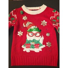 Its Our Time Kids Ugly Christmas Sweater Santa Sequin Applique Red XS 4/5